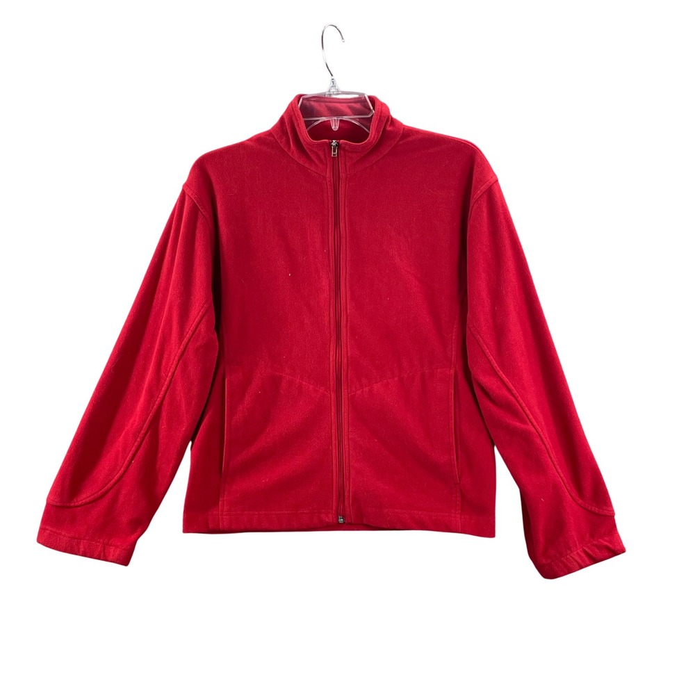 New Balance Fleece Jacket Womens Medium Red Full Zip Mock Neck Activewear Soft